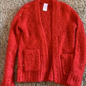 Cozy, red, sparkle cardigan